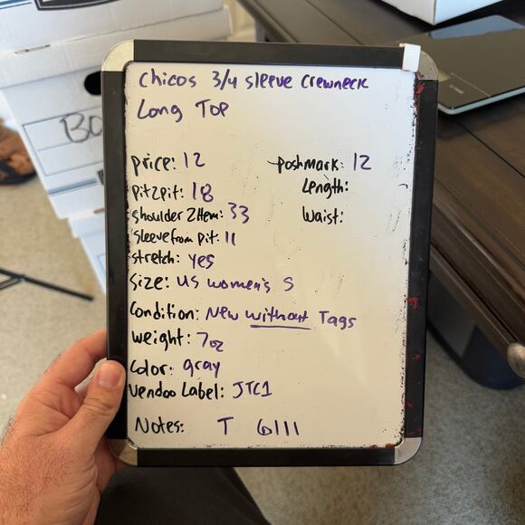 Chicos 3 4 Sleeve Crewneck Long Top US Women's S - Picture 7 of 7